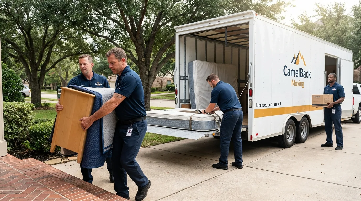 Crew loading residential truck for cross-state move from Belton, MO