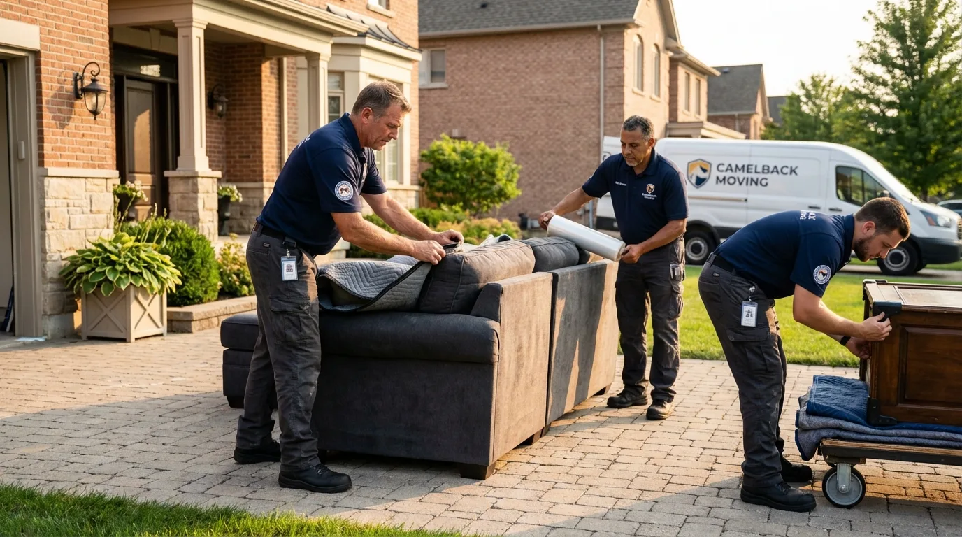 Large estate moving crew wrapping furniture in Belton, MO